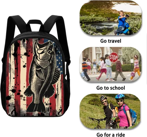 Miniatura 3 de Paquete de 3 bolsas escolares con estampado de bandera estadounidense para niños, mochila de gran capacidad para laptop, con cremallera, estuche