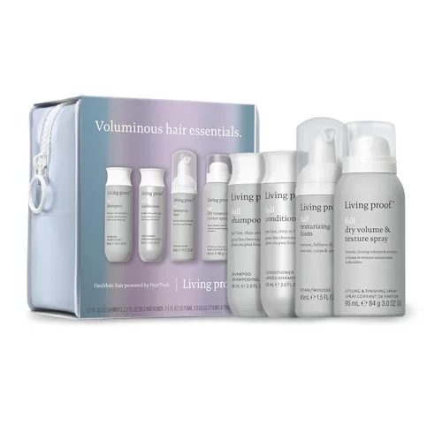 Living Proof Kit de inicio de cabello fino, fino o plano - Champú completo, acondicionador, espuma de textura y volumen seco y spray de textura