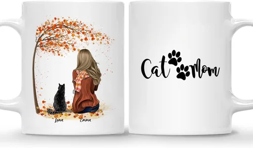 Miniatura 19 de Gossby Taza personalizada con texto en inglés "Being a Cat Mom", regalo personalizado para mujeres con diseño, nombre, raza de gato, cumpleaños, día