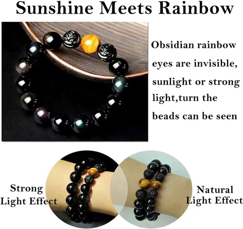Miniatura 3 de Pulsera de obsidiana negra, pulsera de obsidiana negra Feng Shui para mujeres, hombres y parejas, hecha a mano con piedra tallada de ojo de tigre