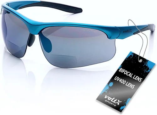 voltX 'ULTIMATE SPORTS' Gafas de seguridad bifocales (montura azul, lente de espejo azul + 1.0 dioptrías) – Lente UV400 con revestimiento antivaho –