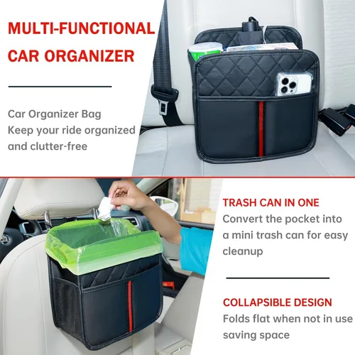 Miniatura 6 de Organizador de respaldo de asiento de automóvil con bolsillos de almacenamiento, paquete de 2 organizadores de asiento de automóvil colgantes multi