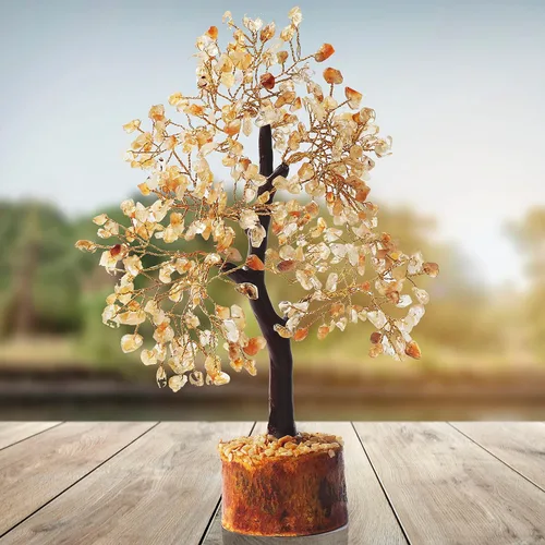 Miniatura 6 de Zenfulstone Árbol artificial de citrino de la vida, 10-12 pulgadas, base de madera, energía positiva, uso versátil, maravilloso regalo Alambre