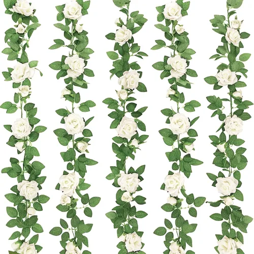 Miniatura 8 de ZIFTY 5 guirnaldas de flores azules de 32.5 pies, enredaderas de flores falsas, guirnalda floral artificial para colgar hiedra rosa para decoración