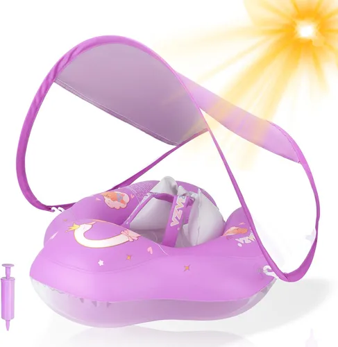 Miniatura 9 de WYRIAZA Flotador para bebé con toldo, flotador de natación para piscina para bebés, flotadores para niños pequeños con protección solar UPF50+, Azul