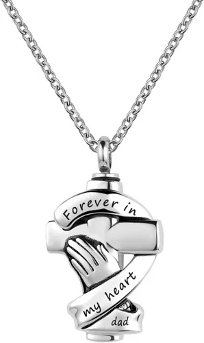 YSAHan Collares de urna de cruz de manos rezando con cenizas de cremación conmemorativa de acero inoxidable colgante de recuerdo de joyería Forever