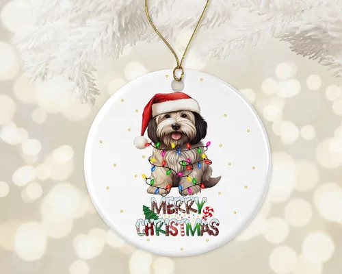 Adorno de regalo de adopción de perro habanés de Feliz Navidad, adornos de cerámica conmemorativos para la primera Navidad impresos en ambos lados