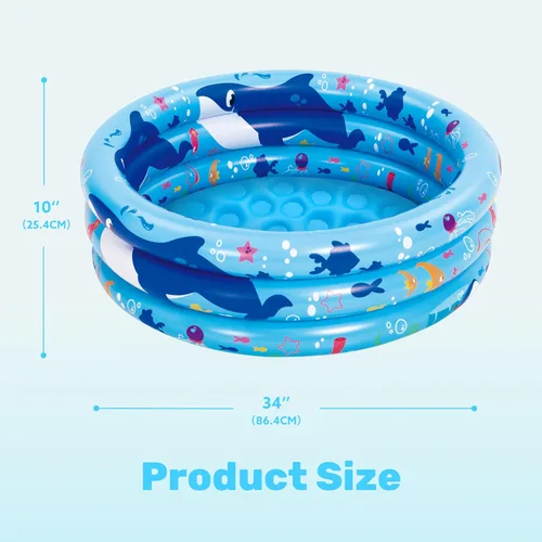 Miniatura 8 de Sloosh Piscina inflable para niños, 34 x 10 pulgadas, piscina inflable para niños, 3 anillos, piscina azul para bebés para niños, hoyo de juego