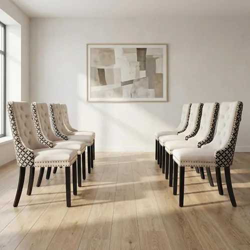 Miniatura 54 de OVENTA Juego de 4 sillas de comedor modernas tapizadas copetudas, terciopelo negro y gris y cuero con patas de madera maciza, sillas de cocina