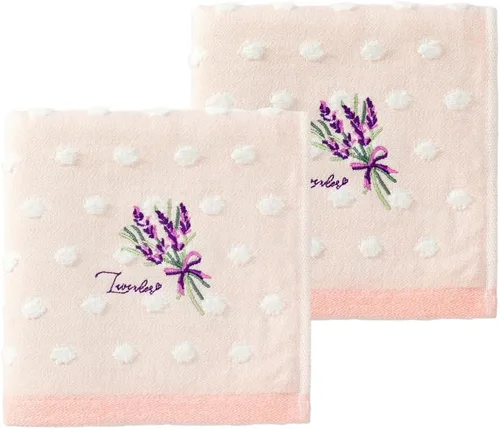 YiLUOMO Juego de 2 toallas de mano rosa de lunares súper suaves 100% algodón de muselina y toalla de felpa altamente absorbente lavanda bordada