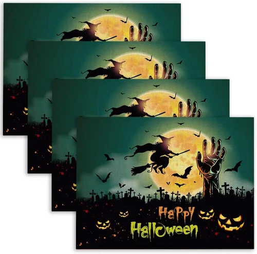 Miniatura 16 de Mrcrypos Juego de 4 manteles individuales de otoño, Halloween, Acción de Gracias, fáciles de limpiar, juego de 4 manteles individuales lavables