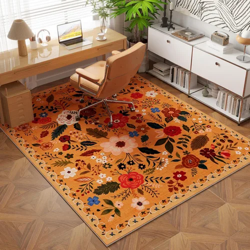 Miniatura 6 de Rugcomf Alfombra de Área 4x6 Alfombra Lavable Alfombras Bohemias Antideslizante Pelo Bajo Floral Alfombra Pequeña para Dormitorio, Mesita de Noche