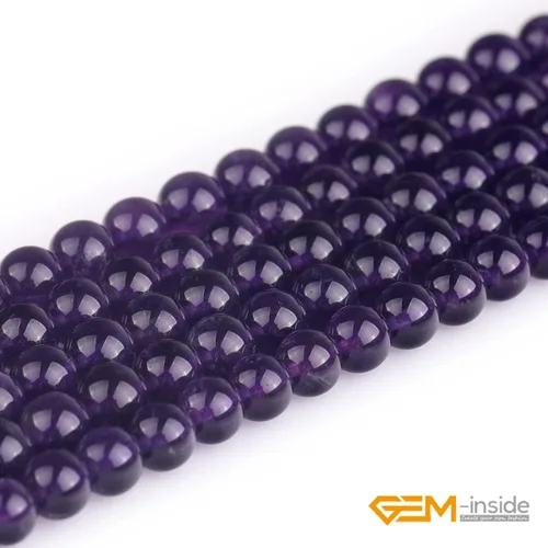 Miniatura 3 de GEM-Inside Cuentas sueltas de amatista natural de 6 mm, piedra preciosa redonda de cristal de energía para hacer joyas, 15" Amatista oscura
