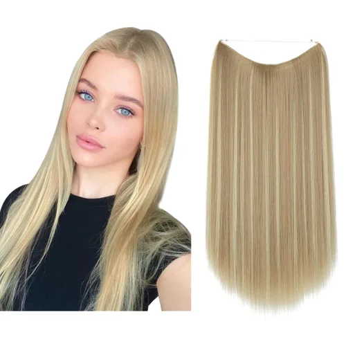 Miniatura 17 de SARLA Extensiones de cabello con alambre invisible de reflejos cortos rectas postizos sintéticos diadema transparente ajustable para mujeres 14
