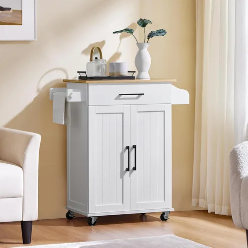 Miniatura 2 de Yaheetech Carrito de cocina con cajón, isla de cocina con ruedas con estante de almacenamiento y gabinetes, carrito de microondas para cocina