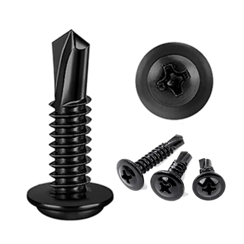 100 PCS tornillos autoperforantes de acero inoxidable 410 con cruceta negra #8x1, cabeza truss modificada para lámina metálica, alta resistencia y