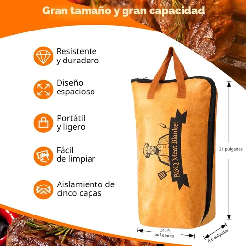 Miniatura 2 de Manta de barbacoa para descansar carne, ahumador, manta reutilizable para ahumador, bolsa de descanso aislada de carne con boca ancha para pechuga