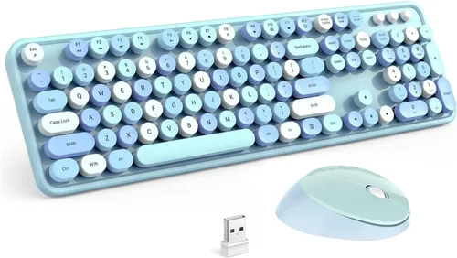 Miniatura 11 de Combo de teclado y mouse inalámbricos colorido - Teclado inalámbrico de 104 teclas con almohadilla numérica para PC Windows, portátil, laptop