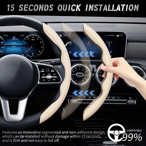 Miniatura 3 de WOCOCN 2 fundas para volante de automóvil, protector antideslizante de fibra de carbono para hombres y mujeres, múltiples opciones de color, Beige