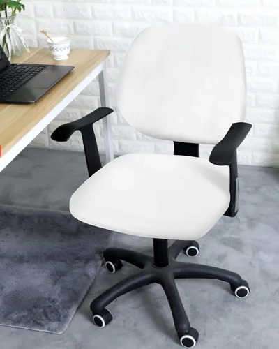 Miniatura 3 de Funda para silla de oficina, color blanco puro, funda elástica para asiento de silla de computadora, funda para respaldo, elástica, giratoria, cojín