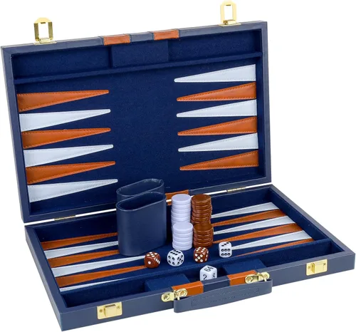 Miniatura 10 de Backgammon - Juego de 2 jugadores clásico de backgammon para adultos, juego de mesa con funda de piel sintética, portátil y juego de backgammon
