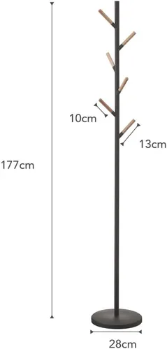 Miniatura 9 de Yamazaki Inicio Perchero independiente con ganchos de madera, ahorro de espacio de acero talla única negro