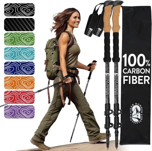 Miniatura 9 de 100% Carbon Fiber Trekking Poles by USA Brand - Ultra Strong Lightweight Collapsible Hiking Poles with Cork and EVA Foam Grips & Quick Adjustable