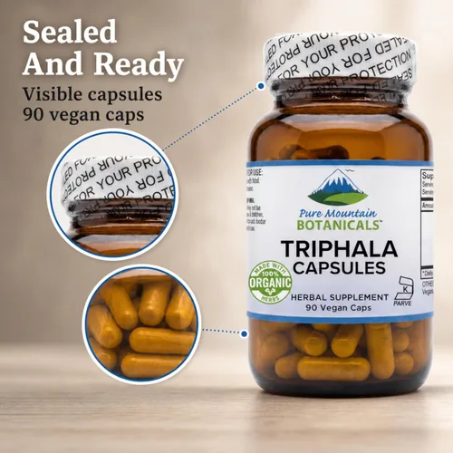Miniatura 7 de Pure Mountain Botanicals Triphala Cápsulas 90 cápsulas veganas kosher ahora con 500 mg mezcla orgánica de fruta india Amla