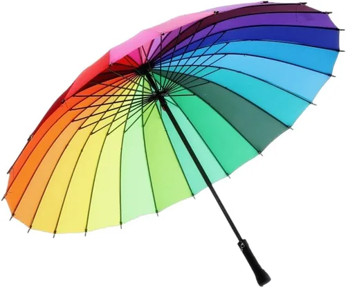 Miniatura 8 de 24k color arco iris paraguas moda mango largo recto anti-UV sol/lluvia stick paraguas manual grande parasol