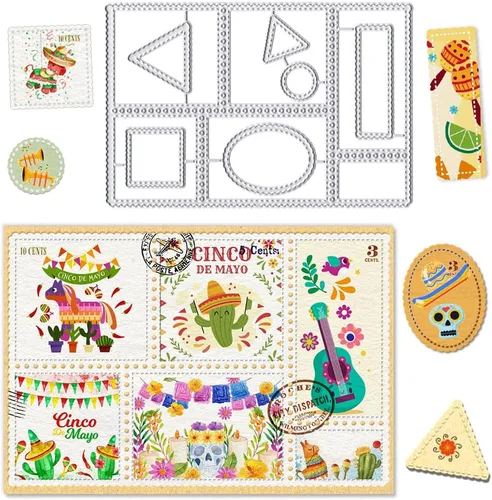 Miniatura 5 de Troqueles de sello postal del 4 de julio para decoración de cumpleaños de tarjetas, marco rectangular patriótico para tarjetas, diario de basura