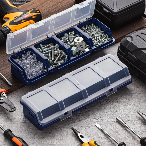 Miniatura 6 de Hushee Caja organizadora de tornillos de 6 piezas con tapa, 4 compartimentos, separador de contenedores de herramientas, organizador de hardware Azul
