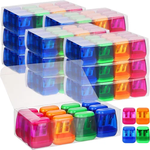 Miniatura 8 de Aodaer 48 sacapuntas manuales de doble agujero compacto con tapa para sacapuntas en oficina, hogar mezclado 4