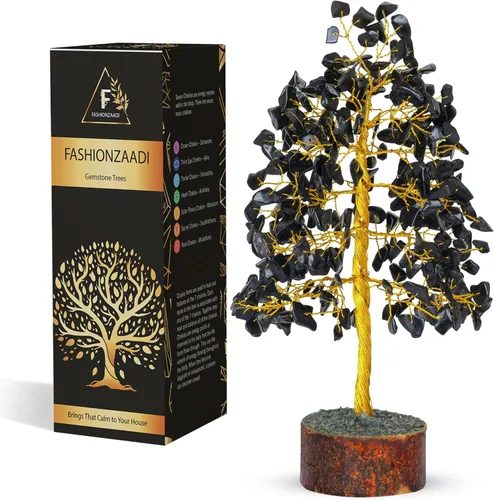 FASHIONZAADI Árbol de Gemas de Turmalina Negra - Árbol Bonsái de Dinero Feng Shui para Decoración del Hogar - Regalo Espiritual de Cristal de