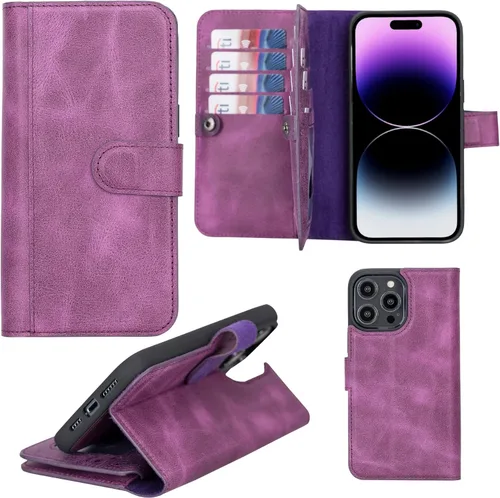 Miniatura 74 de HARDISTON Funda de piel auténtica de alta calidad hecha a mano para iPhone 11 Pro de 5.8 pulgadas, tarjeteros de doble folio, funda magnética Negro