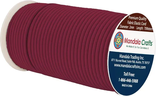 Miniatura 2 de Mandala Crafts Cuerdas elásticas color burdeos de 0.079 pulgadas para hacer joyas y cuentas, cuerda elástica de 76 yardas, hilo elástico redondo