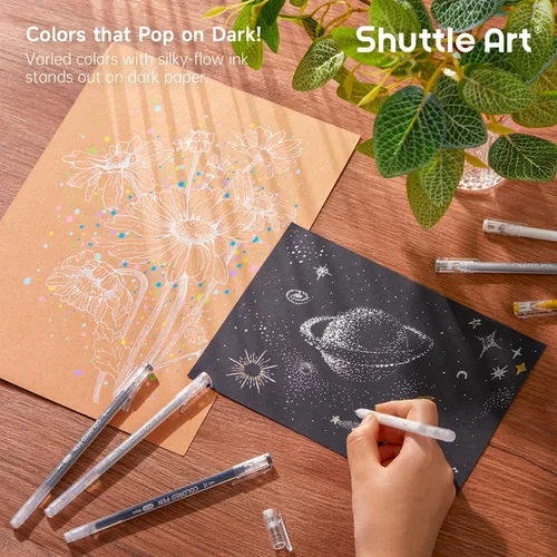 Miniatura 5 de Shuttle Art - Bolígrafos de colores, 22 tonos negro, blanco, gris y metálico, lindos bolígrafos para diario, 0.6mm de punta fina, bolígrafos de gel