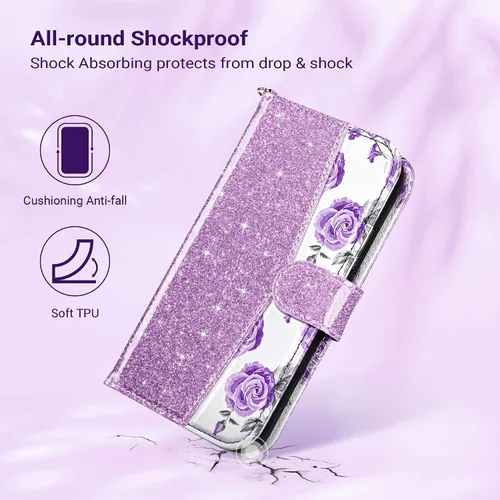 Miniatura 5 de ULAK Compatible con iPhone 15 Estuche tipo cartera para mujer, funda tipo billetera de piel PU premium con tarjetero, función de caballete, estuche