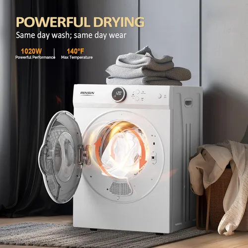 Miniatura 2 de ROVSUN Secadora de ropa portátil de 1.8 pies cúbicos, secadora eléctrica de carga frontal de alta gama de 1020 W, secadora de ropa compacta