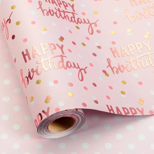 Miniatura 9 de MAYPLUSS rollo de papel de regalo para cumpleaños - mini rollo - 17 pulgadas x 120 pulgadas por rollo - tiras de globo rojo, letras de feliz Feliz
