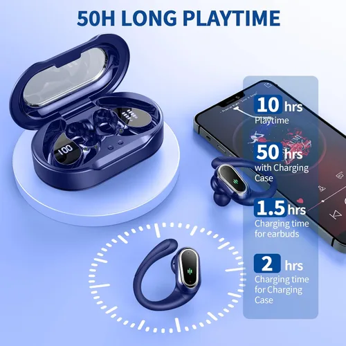 Miniatura 6 de Auriculares inalámbricos, auriculares Bluetooth 5.4 2026 deportivos, 50 horas estéreo de alta fidelidad con graves profundos con micrófono ENC