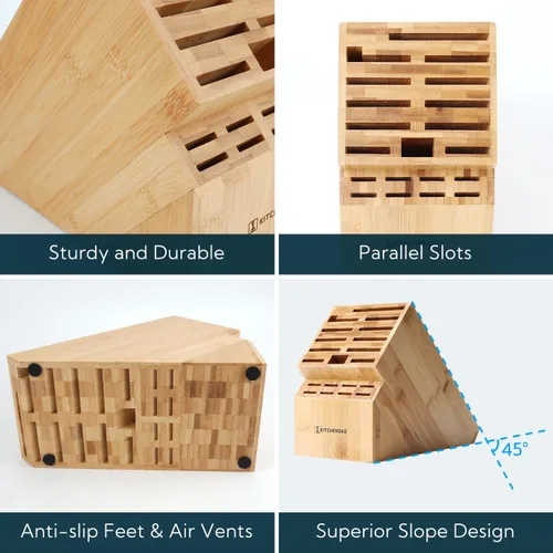 Miniatura 5 de KITCHENDAO Bloque de cuchillos de bambú de 20 ranuras sin cuchillos, soporte universal para cuchillos de cocina, con múltiples tipos de cuchillos