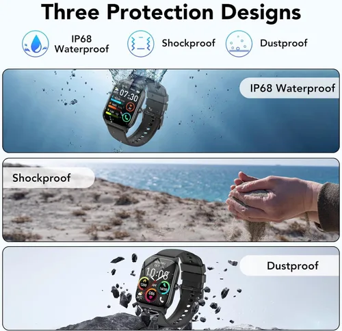 Miniatura 8 de Reloj inteligente para hombres y mujeres, pantalla HD de 1.85" con rastreador de fitness Bluetooth, llamadas/control de voz AI, IP68 resistente al