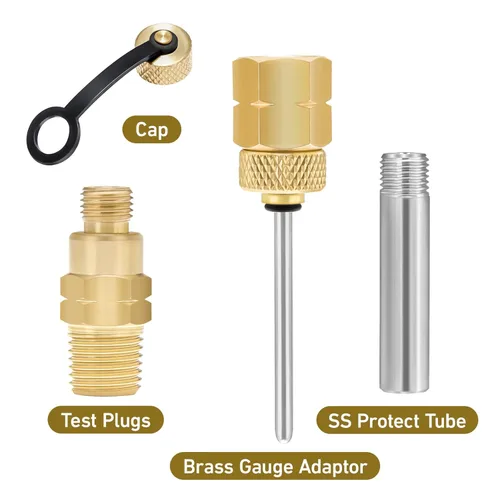 Miniatura 5 de Adaptador de calibre de latón 1/4 NPT hembra, 2-1/2 OAL x 1-2/5 "x 1/8" sonda con funda de acero inoxidable, kit de montaje de manómetro