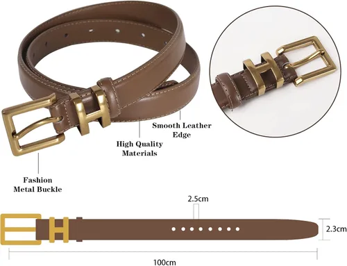 Miniatura 86 de Cinturón de cuero clásico con hebilla de metal para mujer con vestido de jeans