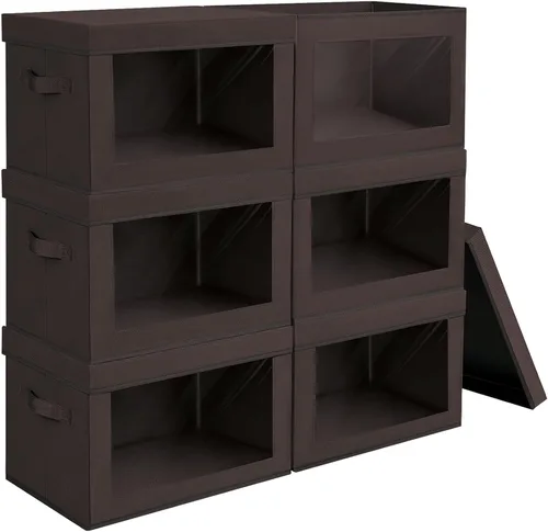 Miniatura 34 de Homsorout Contenedores de almacenamiento con tapas, organizadores pequeños de tela con ventana, contenedores de almacenamiento plegables para ropa