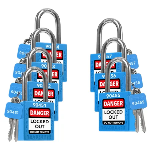 Miniatura 10 de TRADESAFE Juego de cerraduras de bloqueo - 7 cerraduras de loto rojas, cerraduras de bloqueo con llave diferente, 1 llave por cerradura, candados