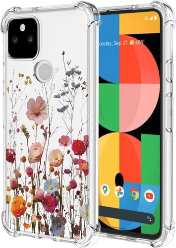 Funda para Google Pixel 5A con patrón floral transparente, funda suave a prueba de golpes para Google 5A, bonita flor Pretty Flower