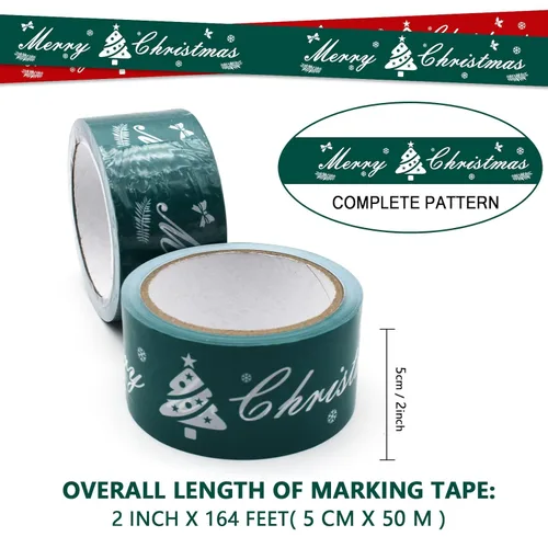 Miniatura 2 de Cinta de señalización verde para decoraciones navideñas, cintas decorativas no adhesivas de Feliz Navidad, cinta de marcado de 2 pulgadas x 164 pies