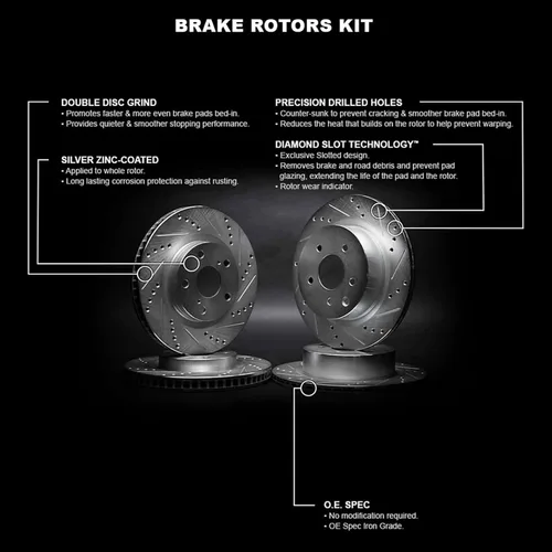Miniatura 3 de R1 Concepts Kit de rotor de freno trasero delantero Rotores de freno Disco de freno Perforado y ranurado compatible con Dodge Charger, Magnum