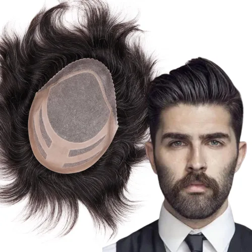 Pelucas para hombre, tupé para hombre, unidad de tejido de cabello humano virgen europeo para hombre, tupé, mono encaje superior, piel sintética, 1B